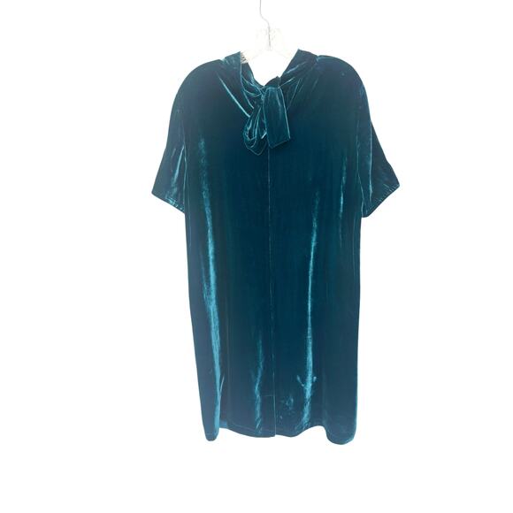 Eileen Fisher Green Short Sleeve Velvet Mock Neck Knee Length Dress Medium - Picture 11 of 14